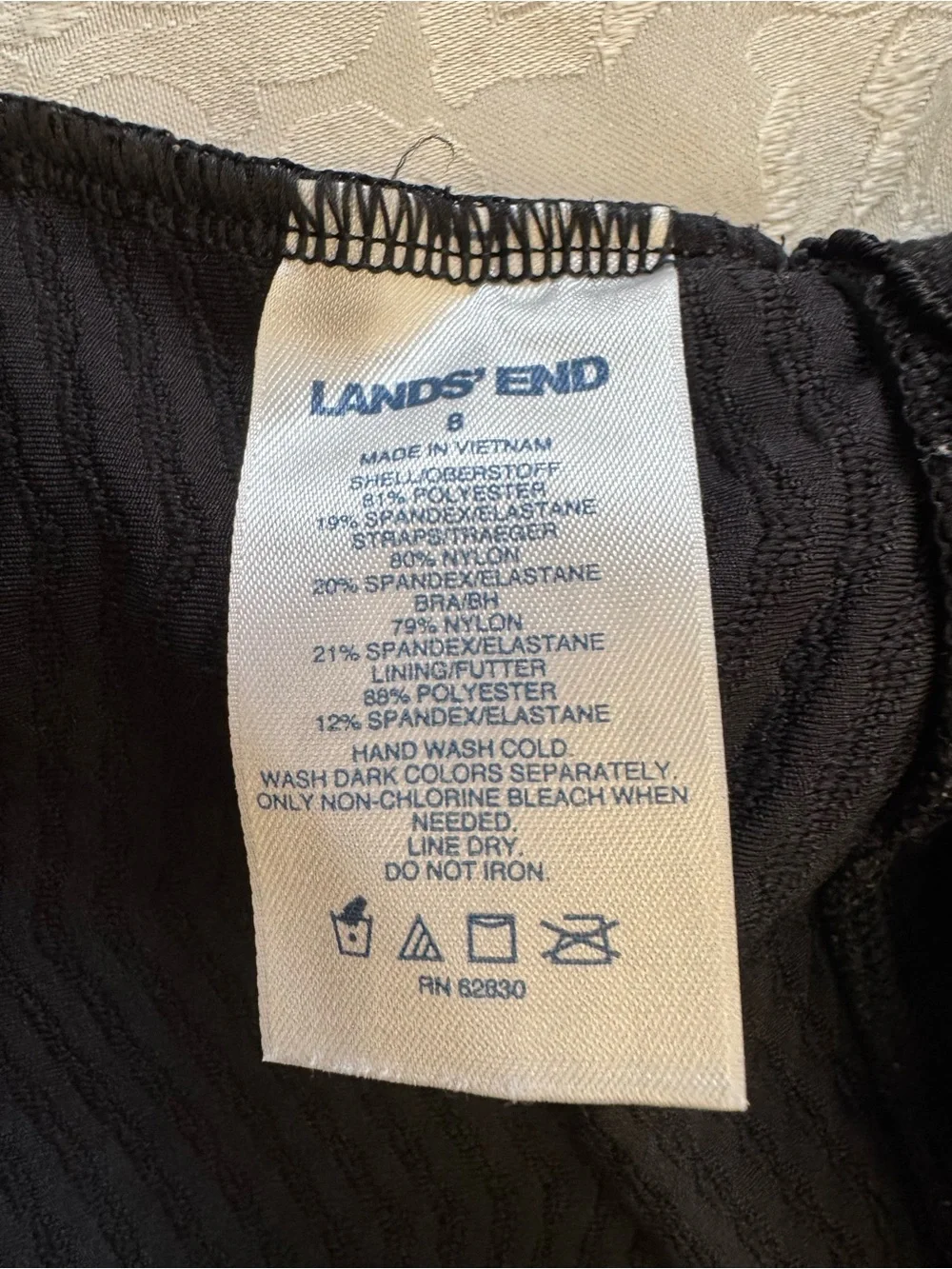 Lands' End Size 8 Tankini Swimsuit Top Black Textured Resortwear‎ Wrap V Neck